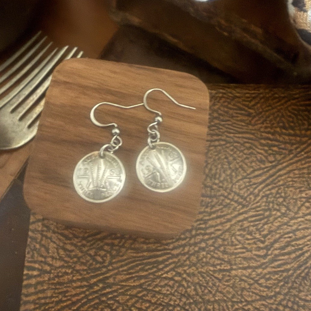 1963 Hand Domed Threepence Earrings