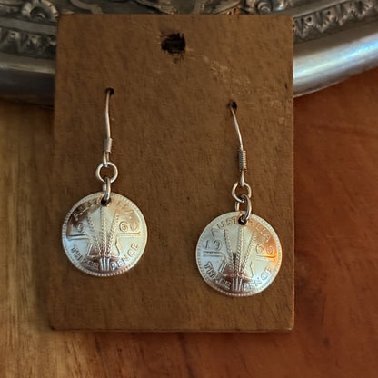 1960 Australian Threepence Coin Earrings