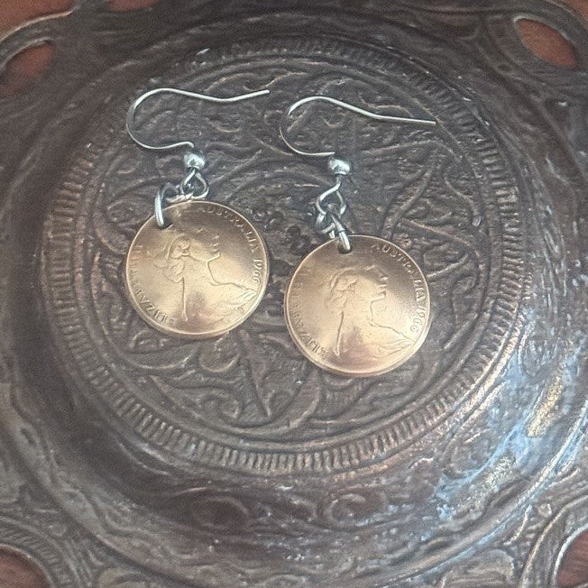 1966 One Cent Coin Earrings