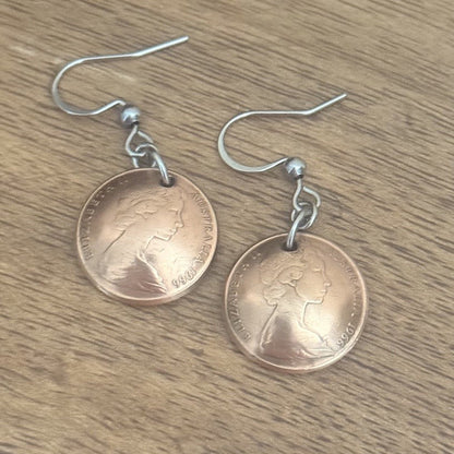 1966 One Cent Coin Earrings