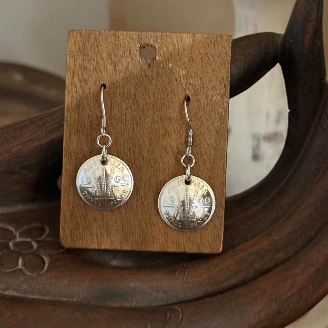 1960 Australian Threepence Coin Earrings