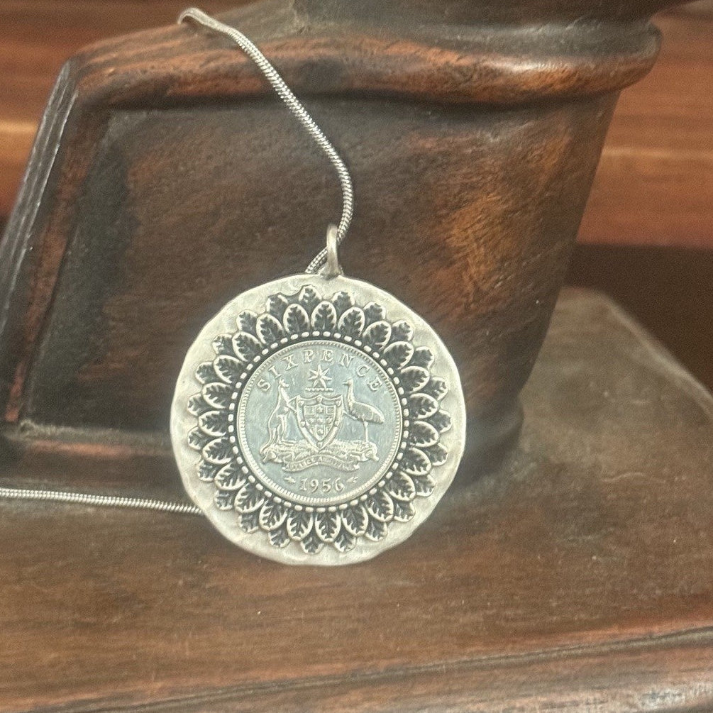 1956 Australian Sixpence Flower Coin Necklace