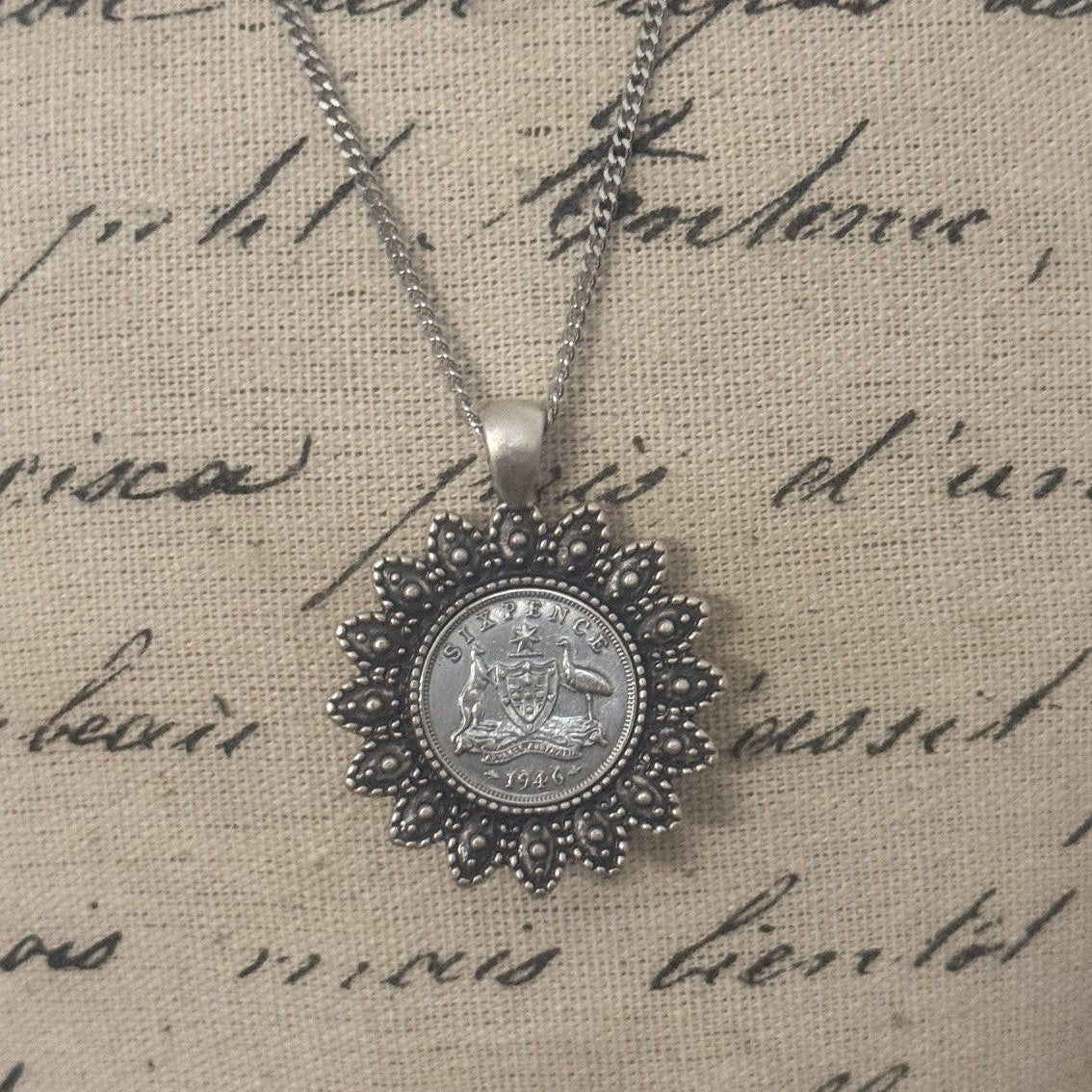 1946 Australian Sixpence Flower Coin Necklace