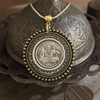 1962 Australian Sixpence Mixed Metal Necklace