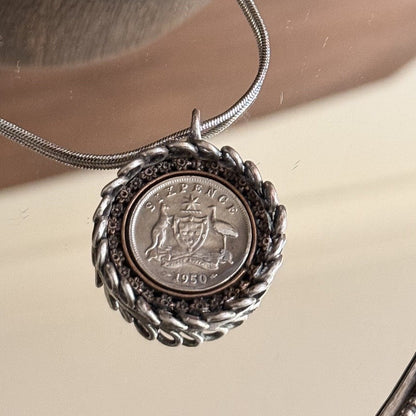 1950 Australian Sixpence Coin Necklace