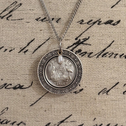 1955 Australian Sixpence &amp; Pearl Necklace