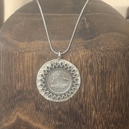 1956 Australian Sixpence Flower Coin Necklace