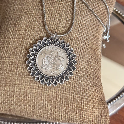 1957 Australian Sixpence Flower Necklace
