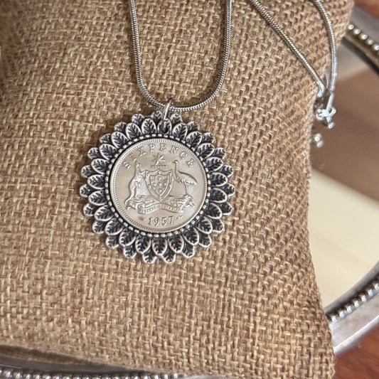 1957 Australian Sixpence Flower Necklace