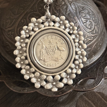1962 Australian Sixpence Flower Necklace
