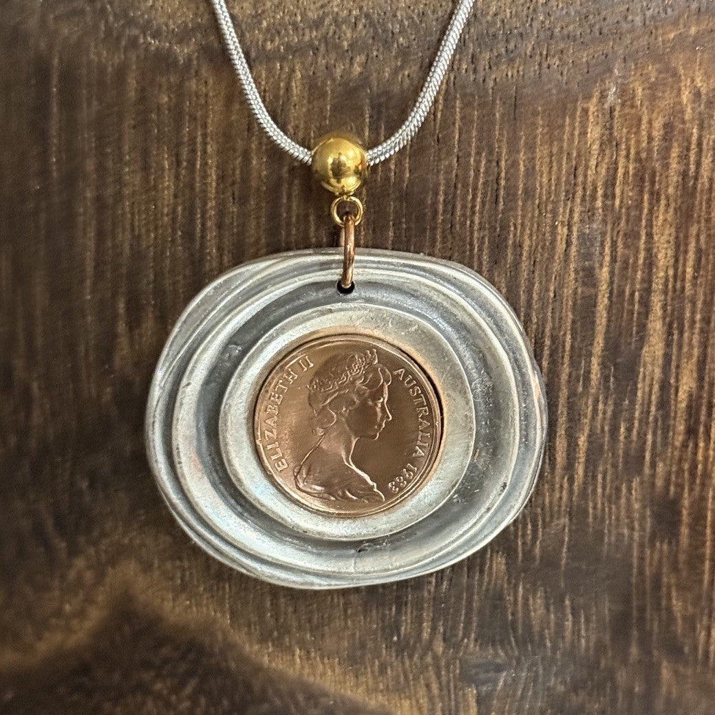 1983 Australian One Cent Coin Necklace | Mixed Metal Wearable History