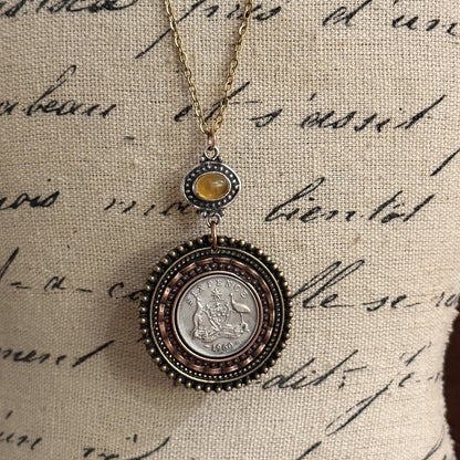 1960 Australian Sixpence Mixed Metal Necklace | One of a Kind Wearable History