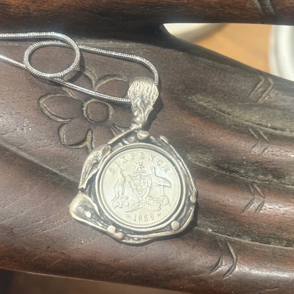 1959 Australian Sixpence Vintage Necklace