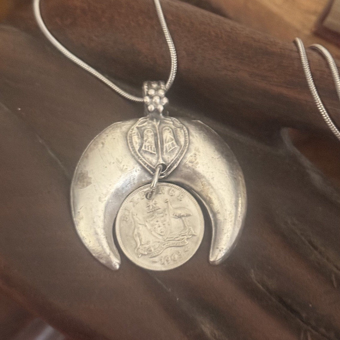 1963 Sixpence Crescent Necklace