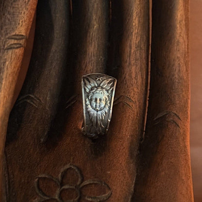 Antique Dutch Silver Cherub Spoon Handle Ring