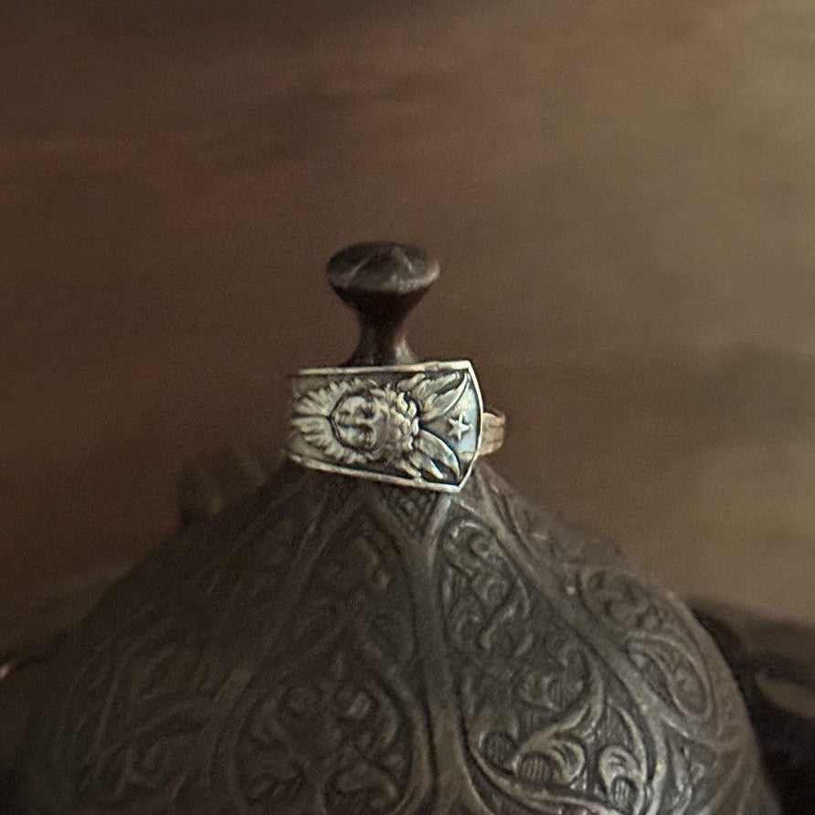 Antique Dutch Silver Cherub Spoon Handle Ring