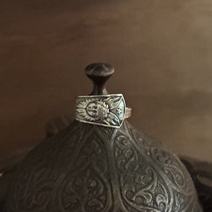 Antique Dutch Silver Cherub Spoon Handle Ring