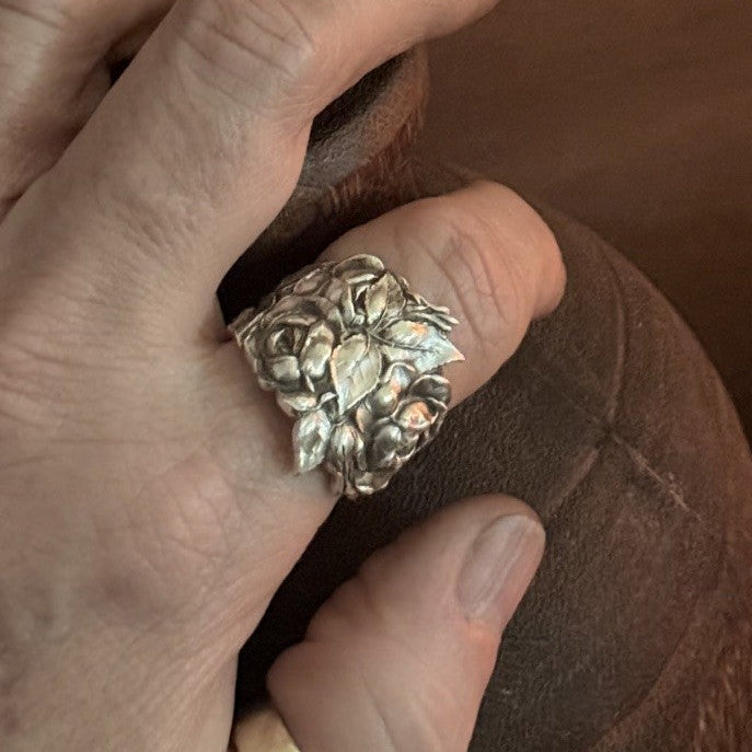 Antique Sterling Silver Rose Bouquet Band Ring