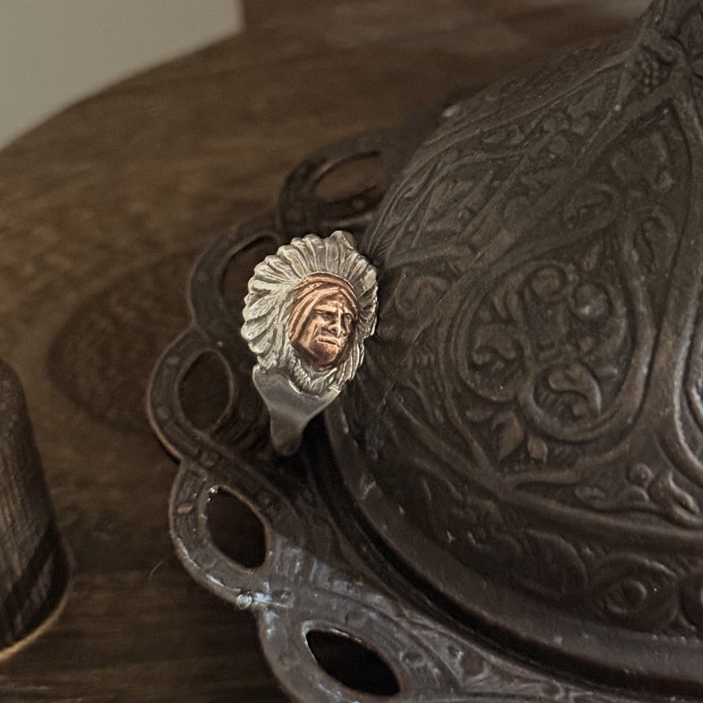 1900s Sterling Silver Indian Head Band Ring