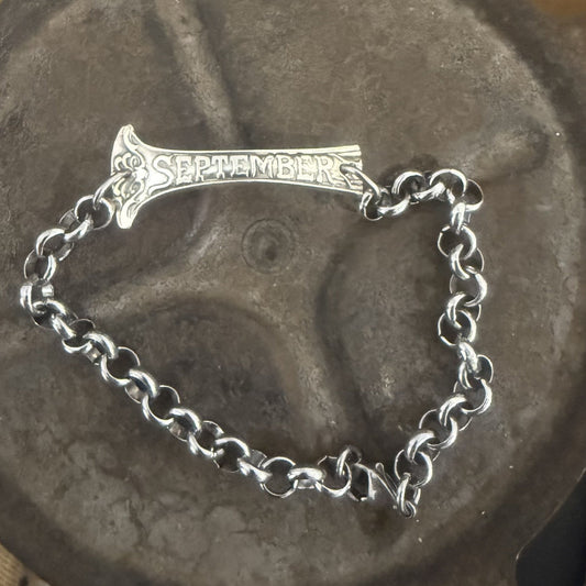 Sterling Silver September Bar Bracelet