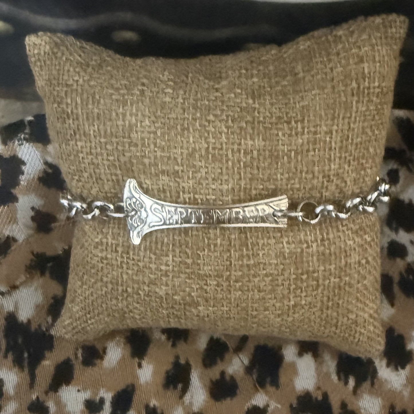 Sterling Silver September Bar Bracelet