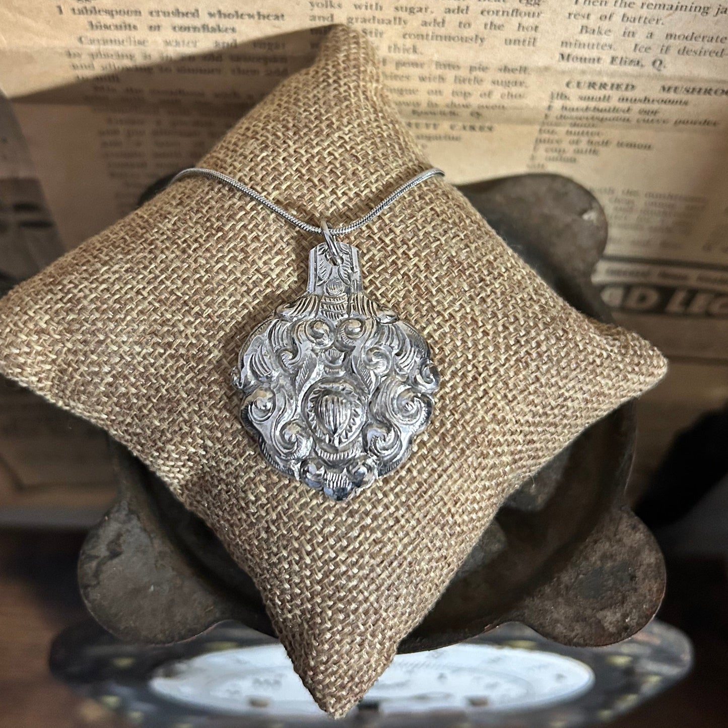 Silver Necklace - Silver Tibetan Medicine Spoon Necklace
