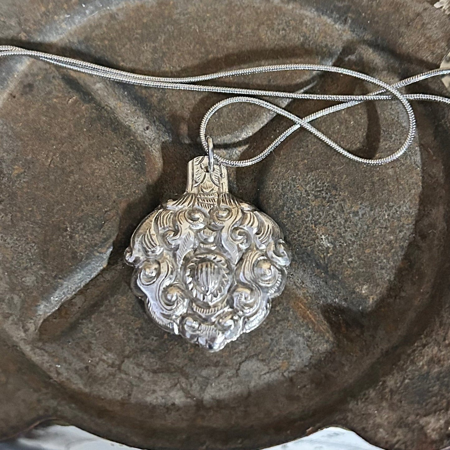 Silver Necklace - Silver Tibetan Medicine Spoon Necklace
